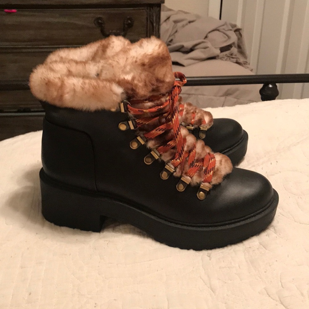 Faux fur combat boots